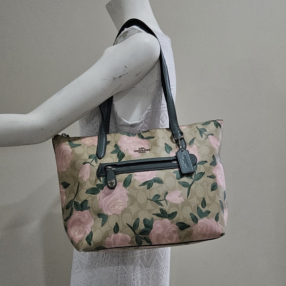 Coach Signature Floral Leather Tote Bag - Picture 3 of 11